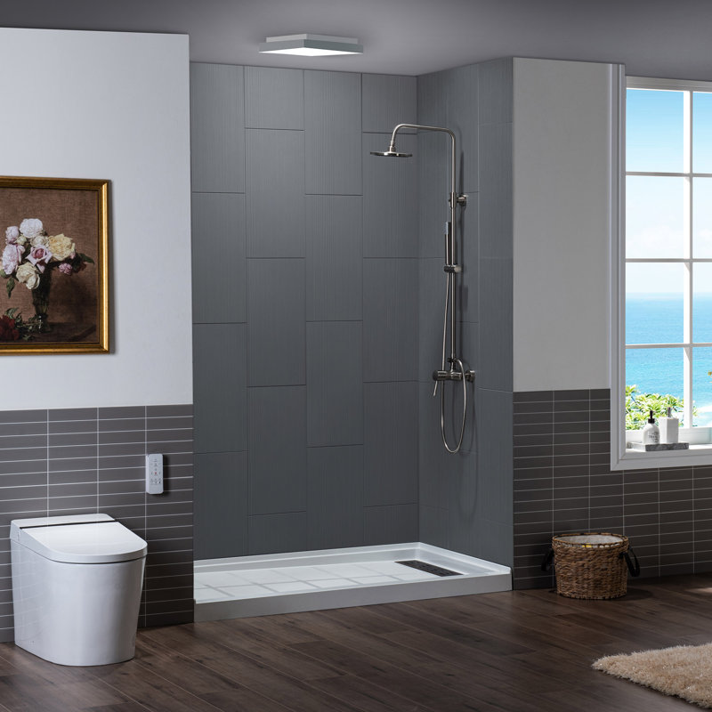 Bordure de panneau de douche à surface solide l 60 po x P 36 po / 75 po Lyon, découpable, épaisseur 0,137 po