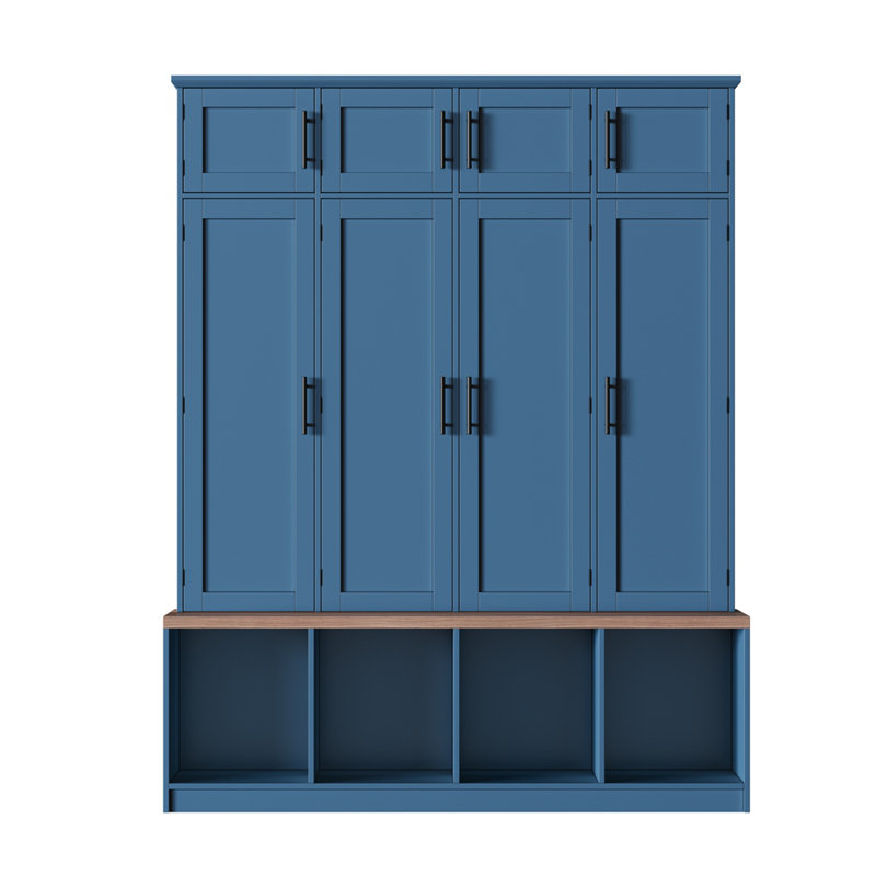 Arbre d'entrée de ferme avec 4 crochets, 8 portes et armoire à chaussures avec compartiment ouvert, Bleu