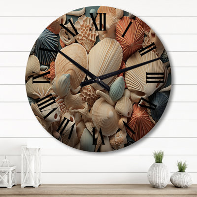 Beach Seashell Collage - Animals Oversized Wood Wall Clock