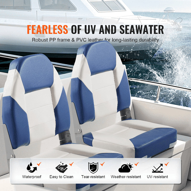 Sièges de bateau, siège de bateau à haut dossier de 21,85 po, chaise de bateau pliante avec rembourrage en éponge et charnière épaisses, chaises capitaines pliables pour bateau de pêche, bateau de promenade, vedette rapide, canot, paquet de 2