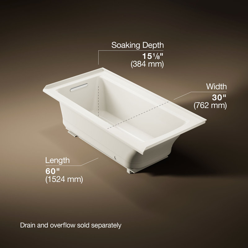 Archer® 60-in X 30-in Alcove Heated Bubblemassage Air Bath with Left-hand Drain, Left, Biscuit