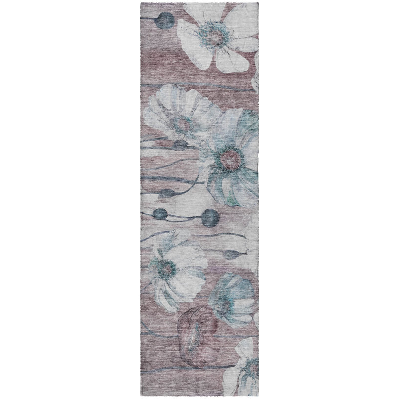 Tapis floral à poils longs de qualité supérieure lavable à la machine ADS712, Sarcelle