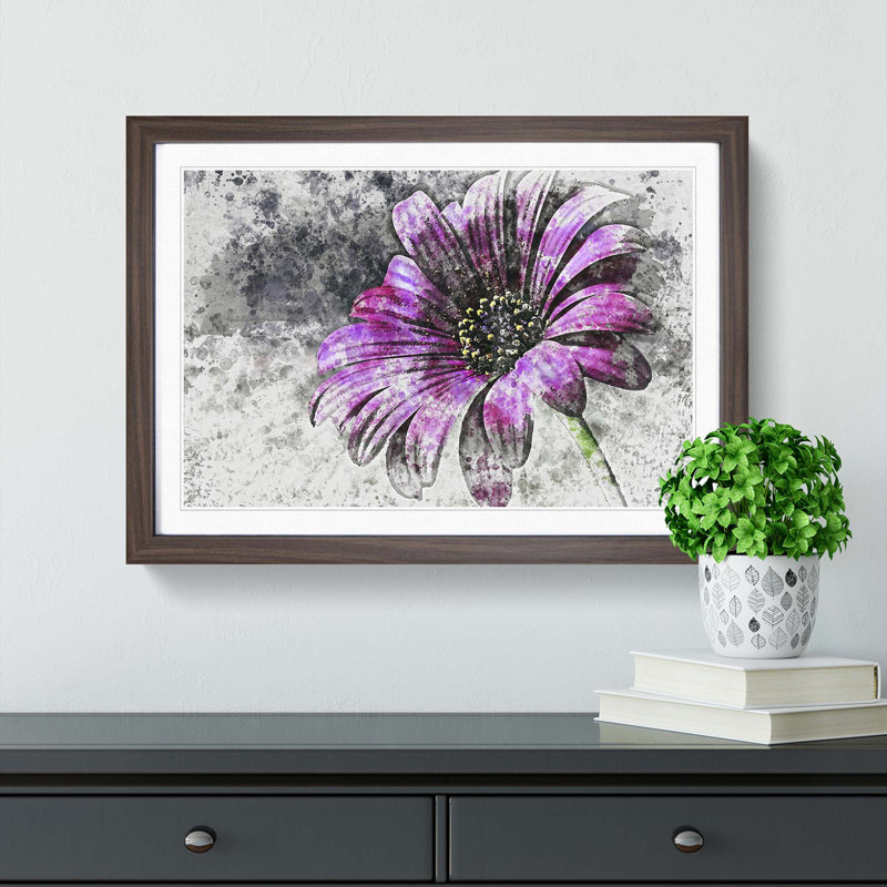Purple Daisy in Abstract - Picture Frame Painting Print, Walnut, 35cm H x 50cm W x 2cm D