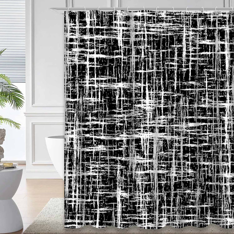 Rideau de douche noir à rayures grunge noir et blanc avec 12 crochets, L 72 po x l 72 po