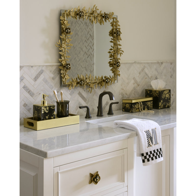 Black and Gold Floral Glass Tissue Box Cover