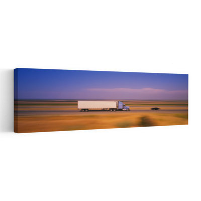 Truck and a car moving on a highway Highway 5 California USA 1 Piece Wrapped Canvas Panoramic Wall Art