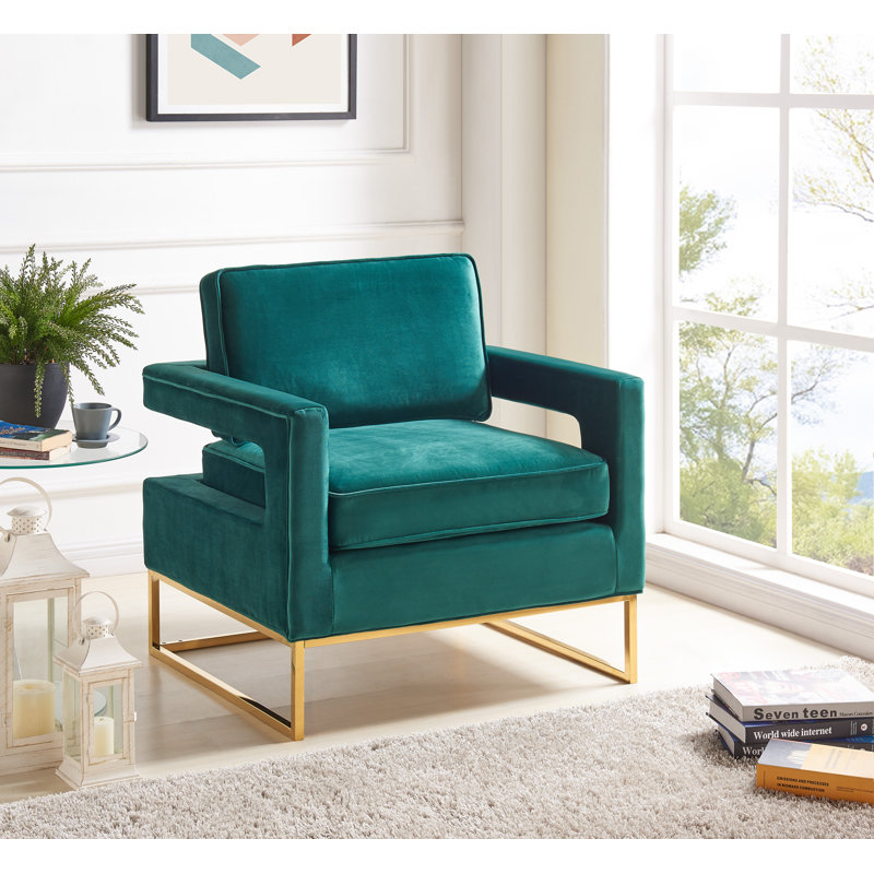 Binghamton Velvet Armchair, Green Velvet, Gold
