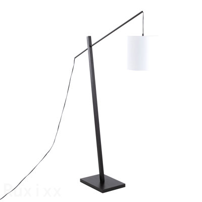 Contemporary Floor Lamp In Black Wood And Black Steel With White Fabric Shade By Lumisource