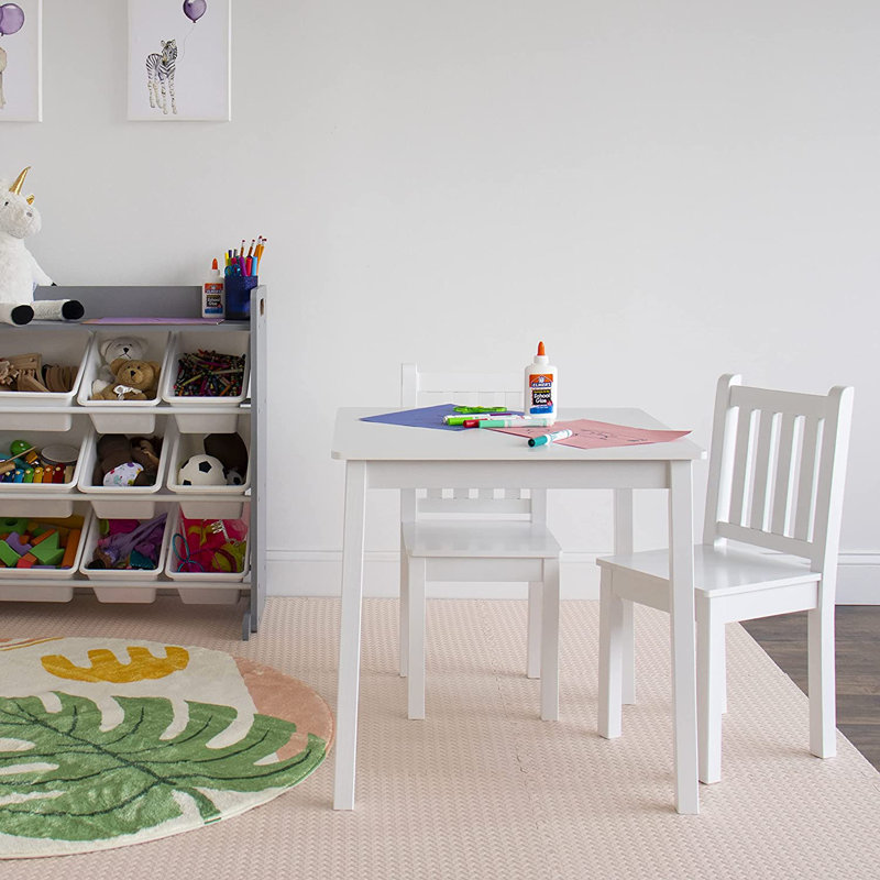 Kids 3 Piece Square Play Or Activity Table and Chair Set, White