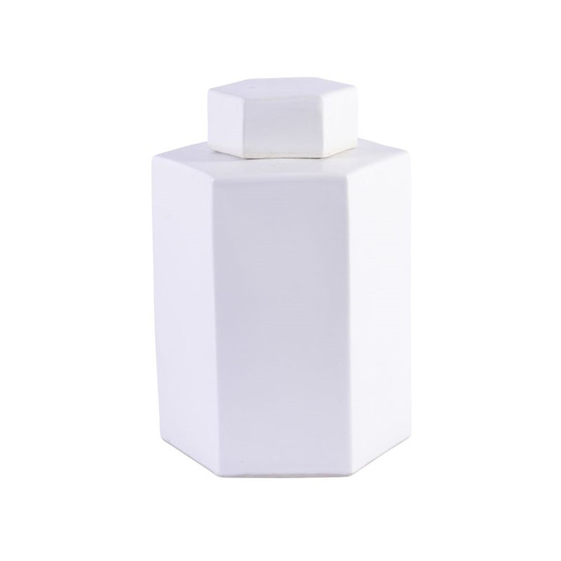 Hex Porcelain China Urns & Jars, 14" H x 10" W x 10" D, White