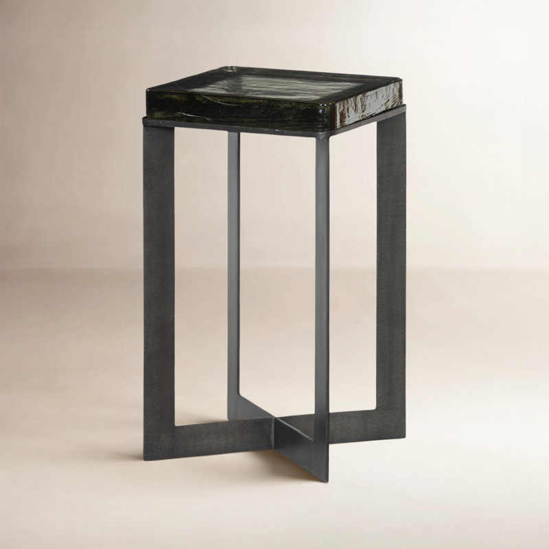 Alexzis Cast Glass End Table-Clear Cast Glass, Dark Brass, Clear
