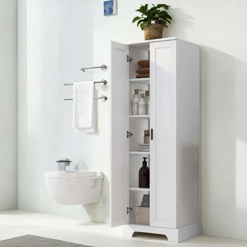 Nehmia Medium Density Fiberboard (MDF) Freestanding Linen Cabinet, White