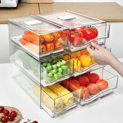 Grands contenants de rangement pour aliments, bacs de rangement empilables pour réfrigérateur avec poignées, bacs de rangement transparents sans BPA pour le réfrigérateur, la cuisine et le garde-manger
