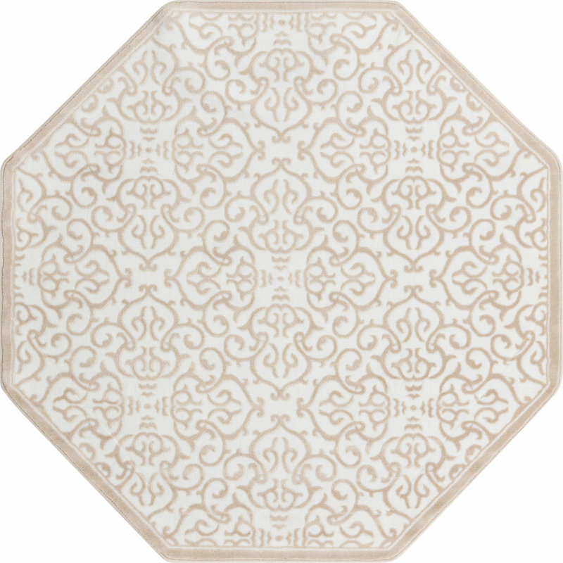 Tapis contemporain de couleur blanche, Octogone 6 po