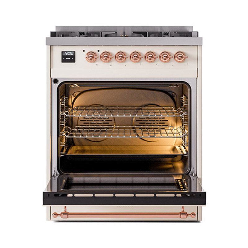 ILVE Nostalgie II Noblesse 30 in Dual Fuel Range, Antique White/Copper, Natural Gas
