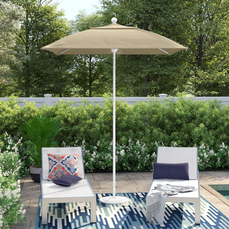 Parasol de marché carré 6 pi Hibo, Toile Sunbrella® beige antique, Blanc mat