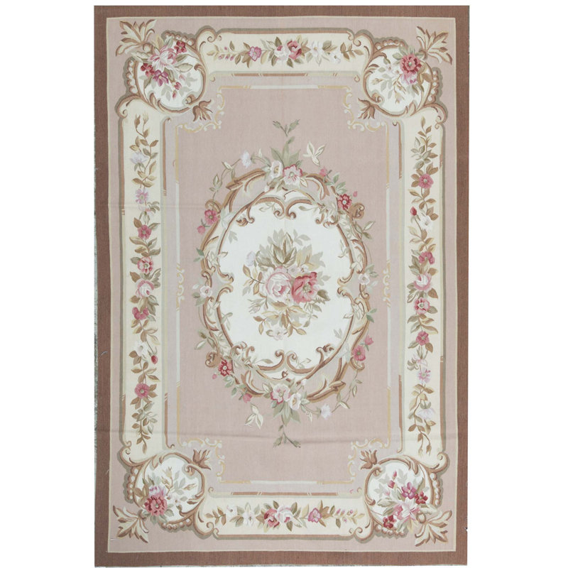 Hand-Knotted High-Quality Rose and Ivory Area Rug