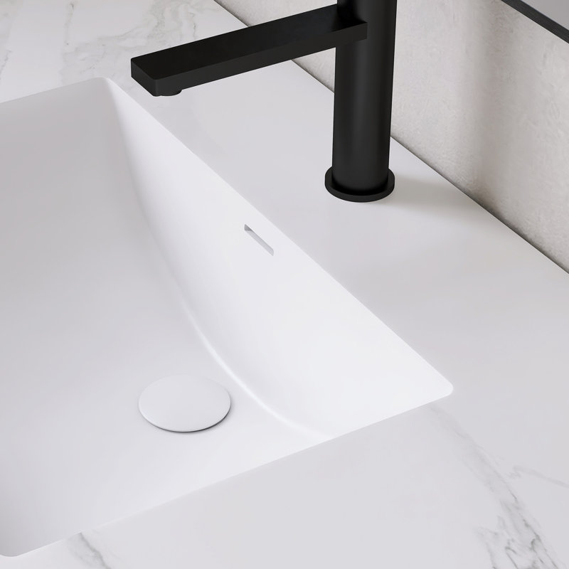 Lavabo rectangulaire encastré en acrylique de 94 cm (37 po) avec trop-plein, Carrara White