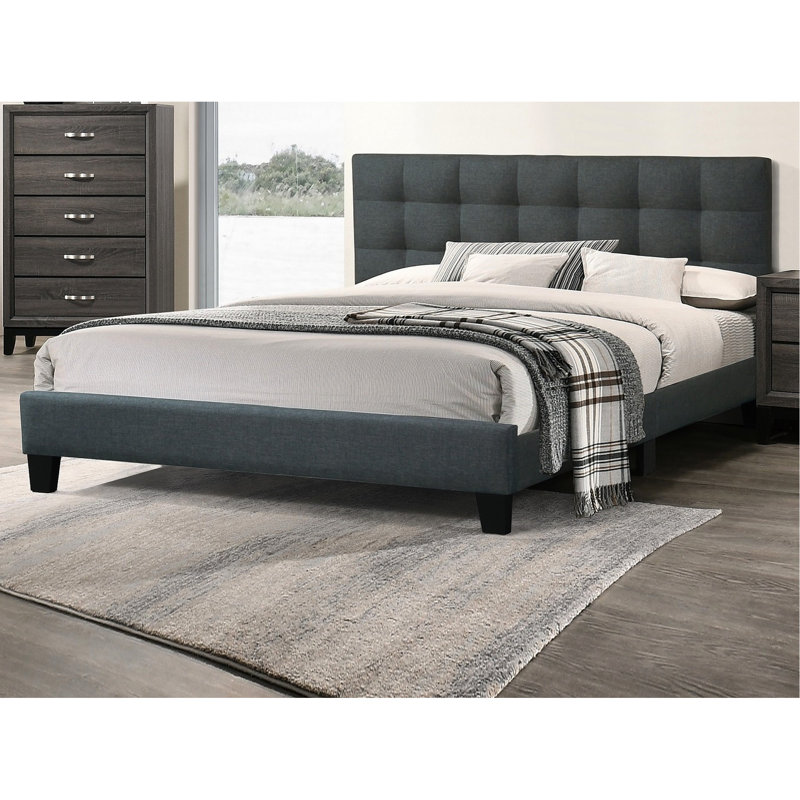 Mobilier de chambre à coucher moderne: lit double gris anthracite avec tête de lit élégante et plateforme avec structure rembourrée robuste