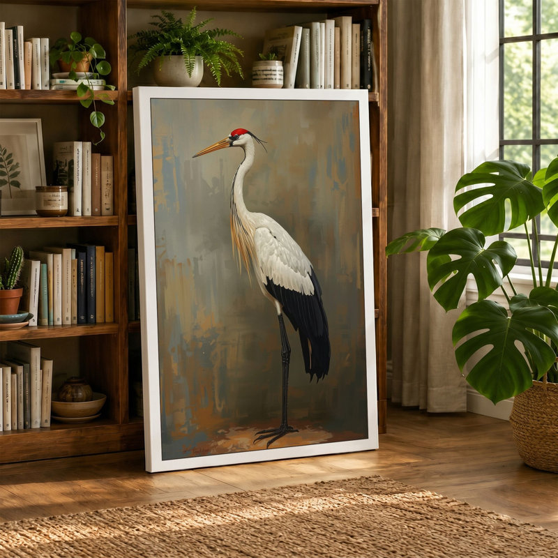 Wading Bird Boho - Wrapped Canvas, 18x12 - 45.7 x 30.5 cm, Teal Border