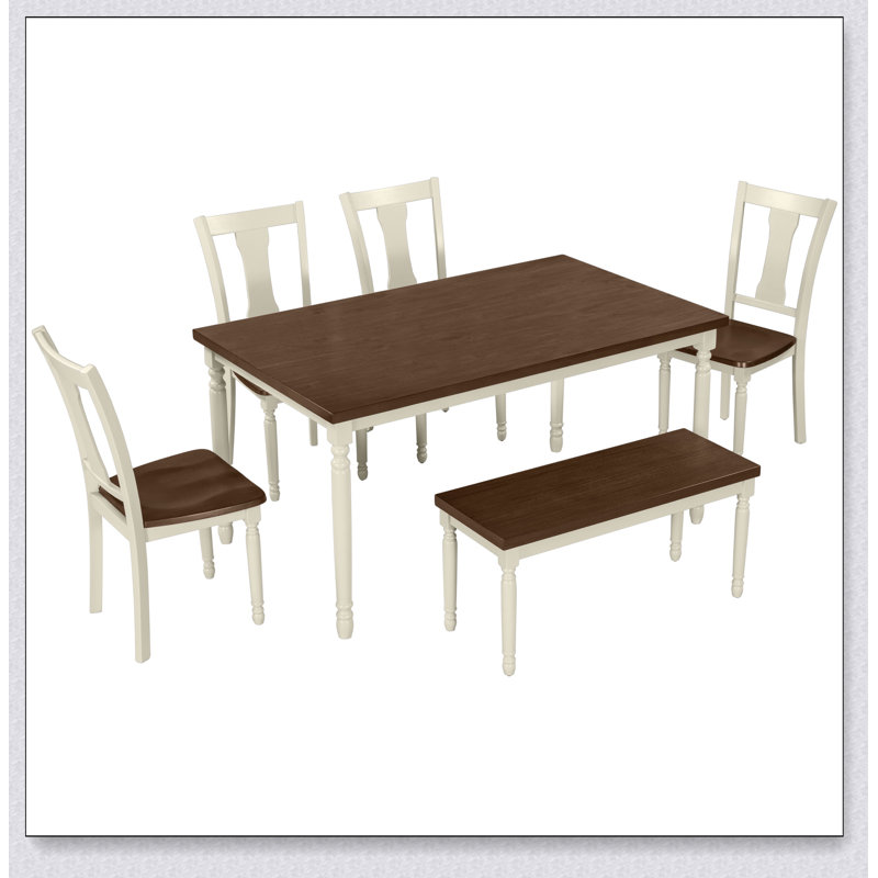6-Piece Dining Set Wooden Table and 4 Chairs with Bench for Dining Room