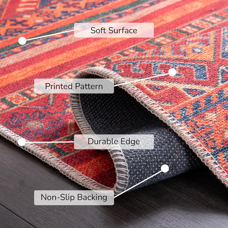 Non Slip Area Rugs Machine Washable Carpet Pad Entryway Rug Low Pile Modern Mat For Bedroom - 1322NR, Rectangle 60 x 90 cm