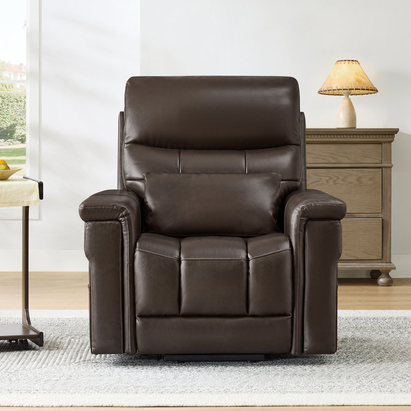 Genuine Leather Dual-Motor Power Lift Recliner With Massage And Heat, Brown