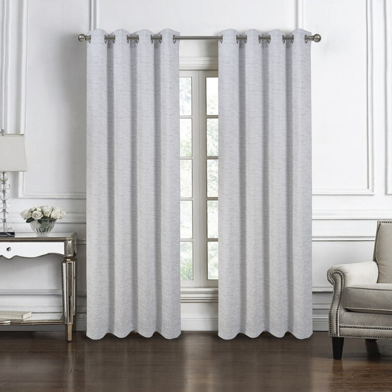 Paire de rideaux en jacquard tissé Aryella, Argent, 54 po x 90 po, 1