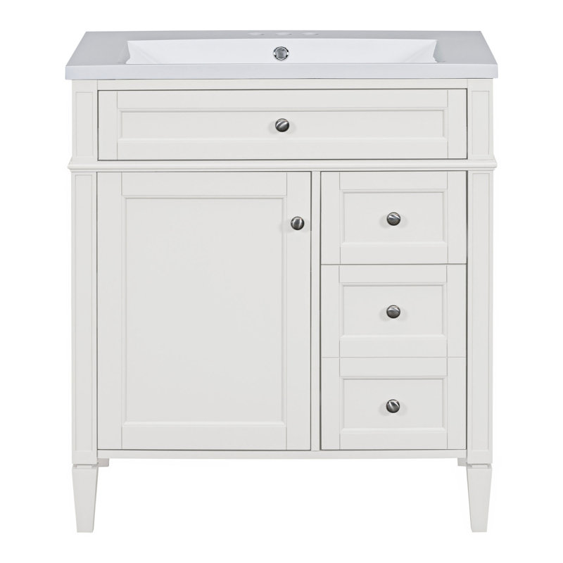 Ensemble de meuble-lavabo simple 30 po avec plateau en résine Rhorer, Blanc