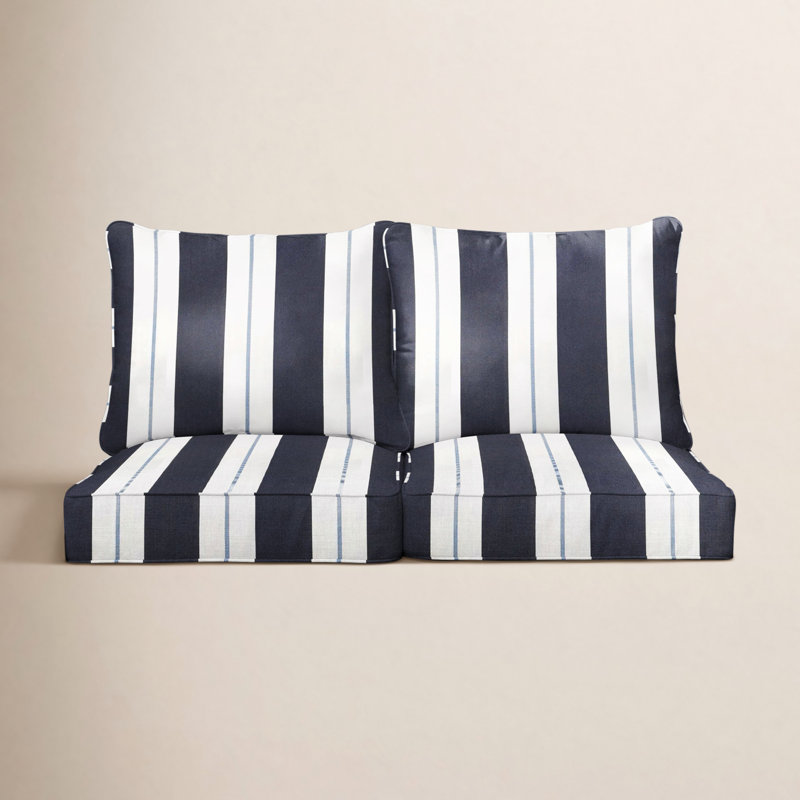 Deana Outdoor Sunbrella Seat/Back Cushion, 23.5" W x 23" D, Navy Stripe Sunbrella®
