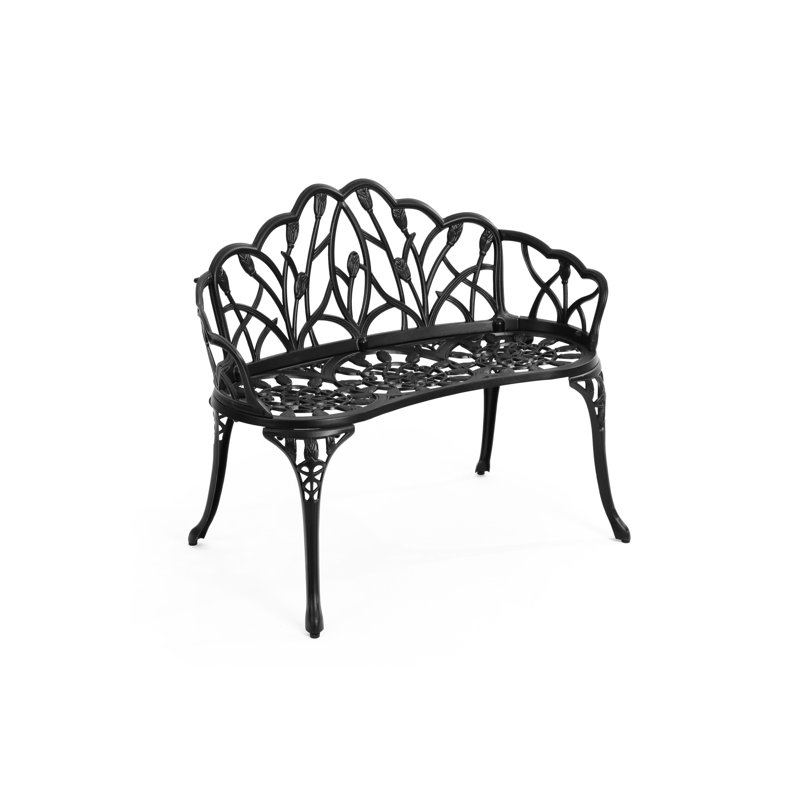 Banc d'extérieur en fonte d'aluminium noir, siège confortable et chaise de patio design rouille avec surface lisse