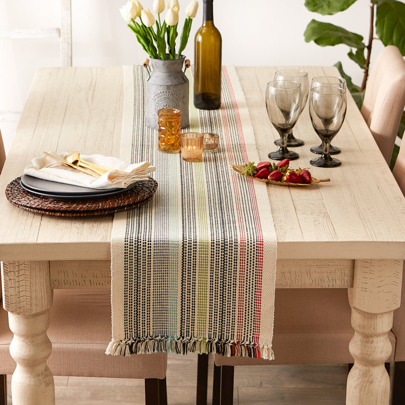 Hidetoshi Striped 100% Cotton Table Runner, 72" x 13", Mediterranean