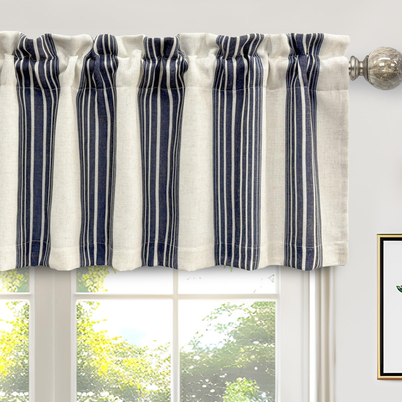 Akhill Striped Tailored Window Valance, 52" W x 14" L, Dark Blue
