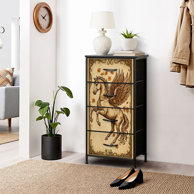 4 Drawer Dresser for Bedroom, Narrow Chest of Drawers, Wooden Top and Study Iron Frame 18"x37.5"-(WxH)