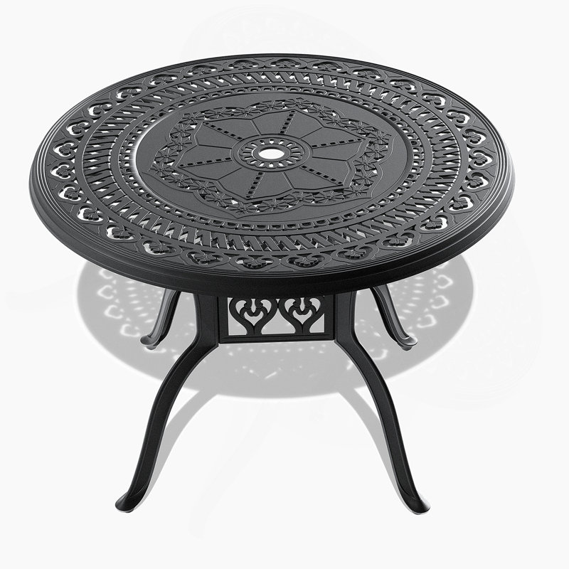 Table de salle à manger 39,37 pouces en fonte d'aluminium avec structure noire et trou pour parasol