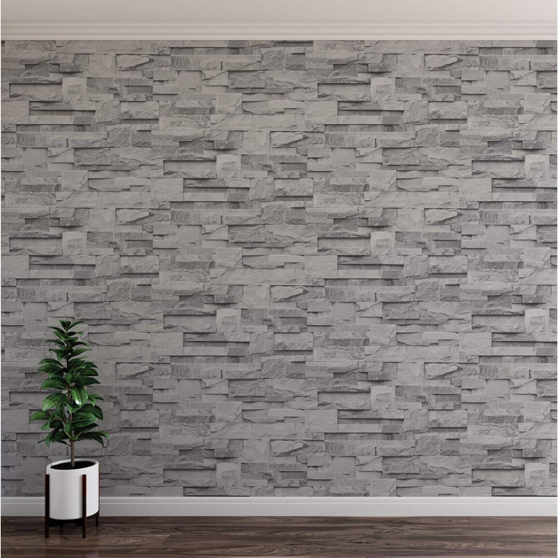 Thorn Slate Grey Realistic Stone Brick Wall Effect Textured Vinyl Wallpaper
