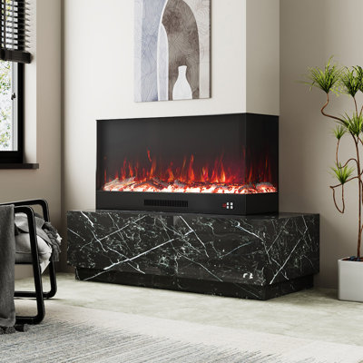 Brayden Studio 117 cm W Black Recessed Wall Mounted Electric Fireplace with 5120 BTU