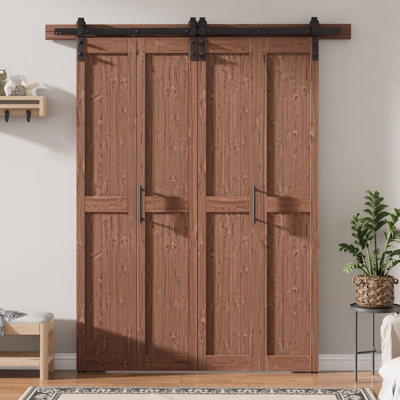Porte pliante en bois de pin massif assemblé avec trousse de quincaillerie, 96 po x 84 po, Unfinished