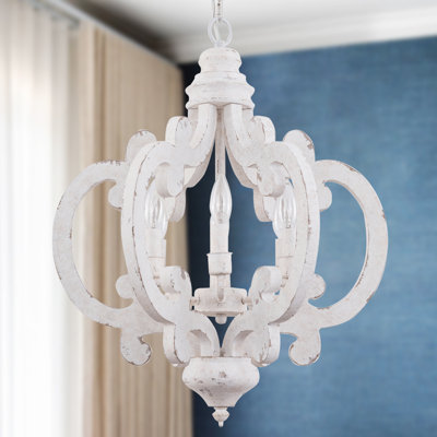 Ambrose 6-Light Wood Lamp Empire Vintage Distressed Dimmable Chandelier with Candelabra Base