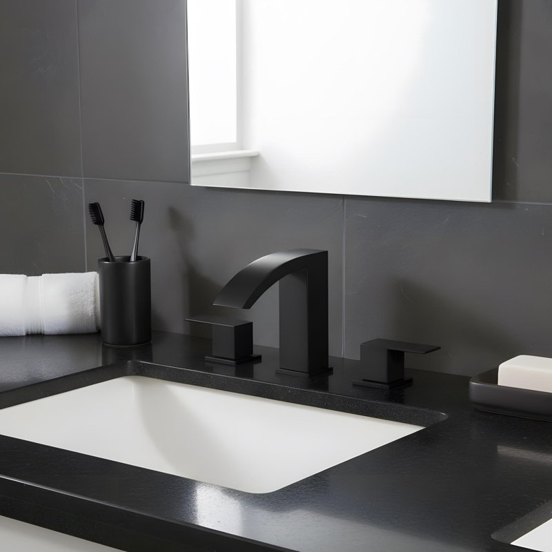 3 Hole Bathroom Sink Faucet with Double Lever Handle, Black
