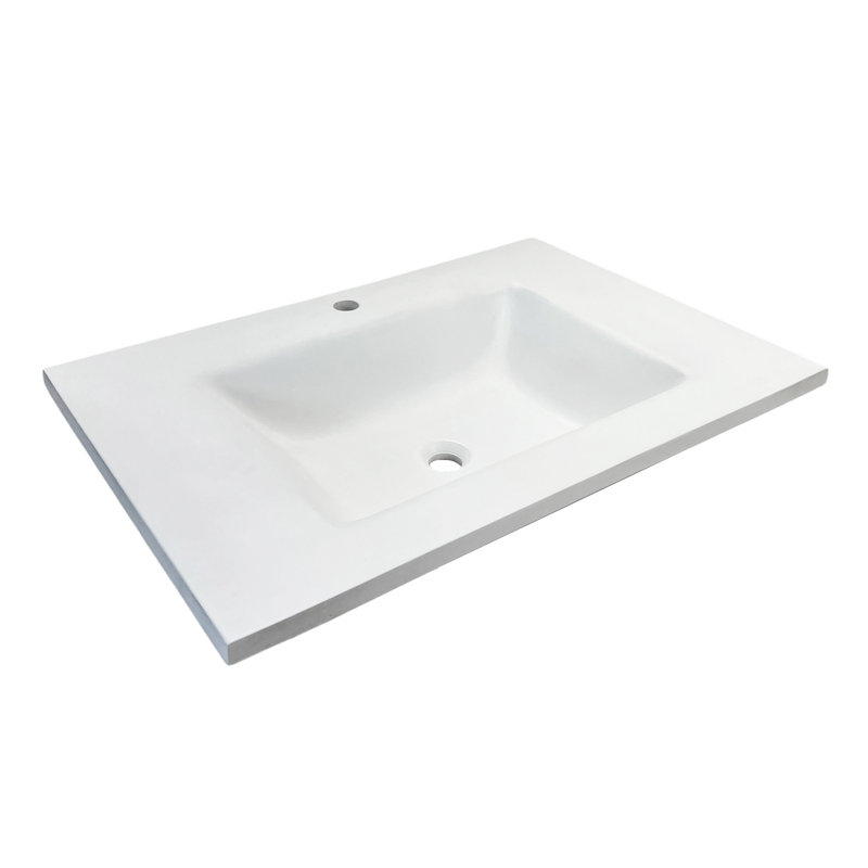 31'' White Concrete Single Bathroom Vanity Top with Integral Sink