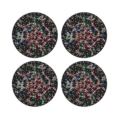 Ouroboros Skulls Vegan Leather Round Pebble Placemat
