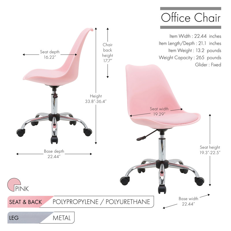 Chaise de travail pivotante réglable en hauteur Harland, Rose
