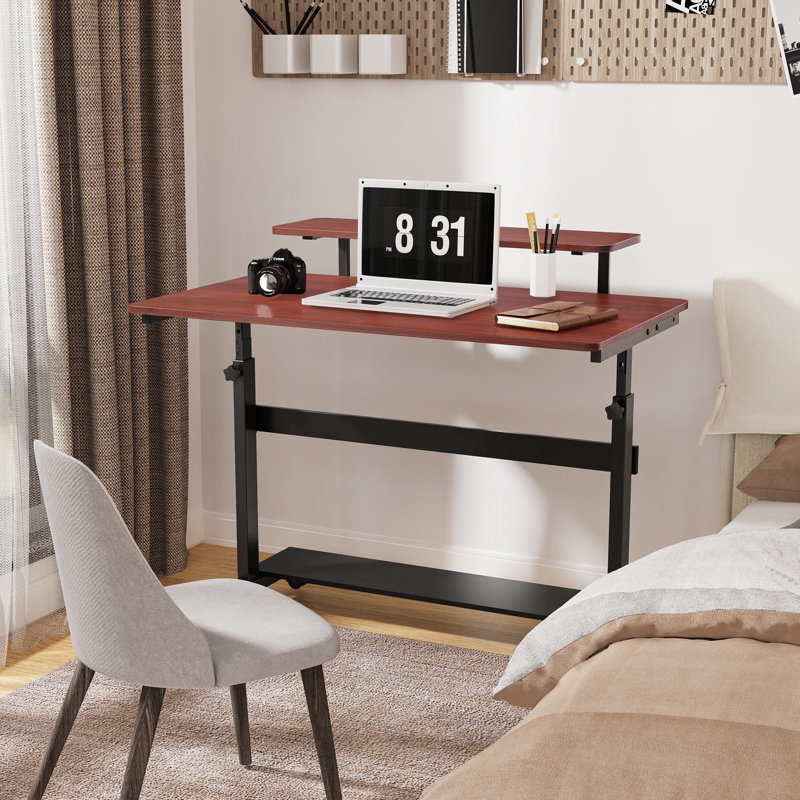40" L Height Adjustable Computer Table with Hutch, Natural