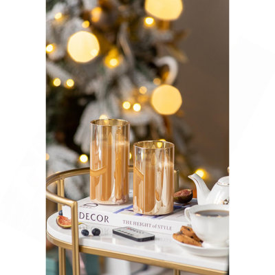 S/2 Rechargeable LED Candles in Amber Glass with Remote and USB Charger  L:D3x6" S:D3x5"