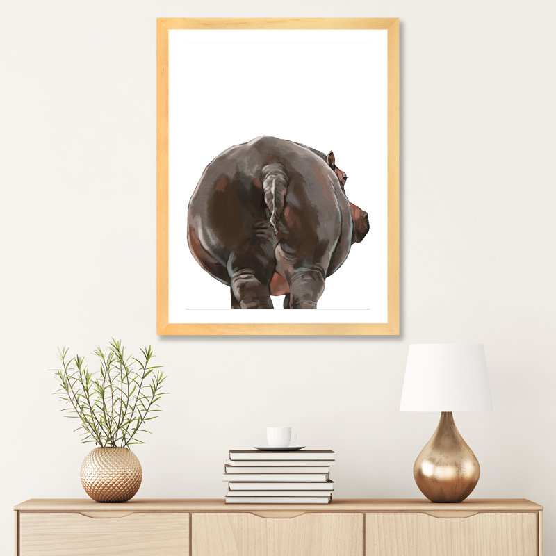 Art hippopotame, Papier encadré naturel, H 32 po x l 24 po x P 1 po