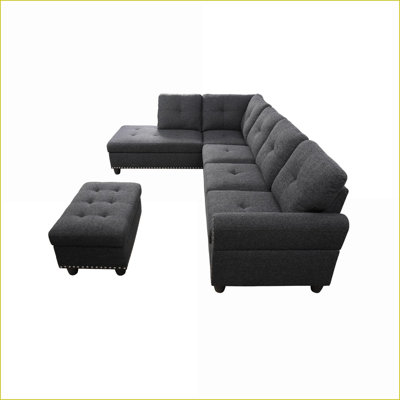 Canapé modulaire de 98 po de largeur faisant face à la gauche Chaise avec repose-pieds avec rangement | Lin | Gris anthracite