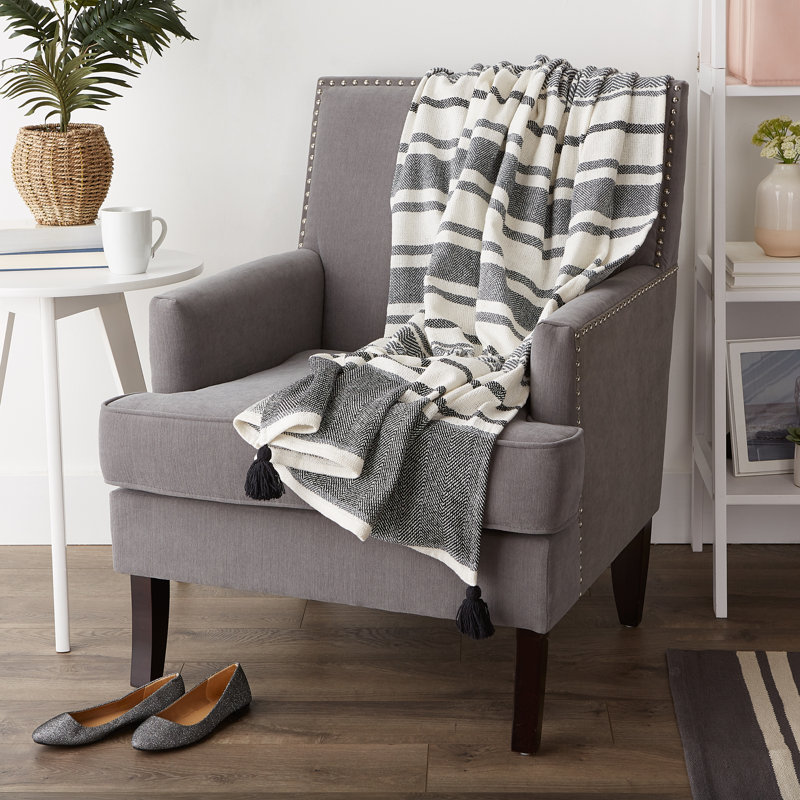 Black and Mineral Cotton Chevron Throw Blanket, 50x60"