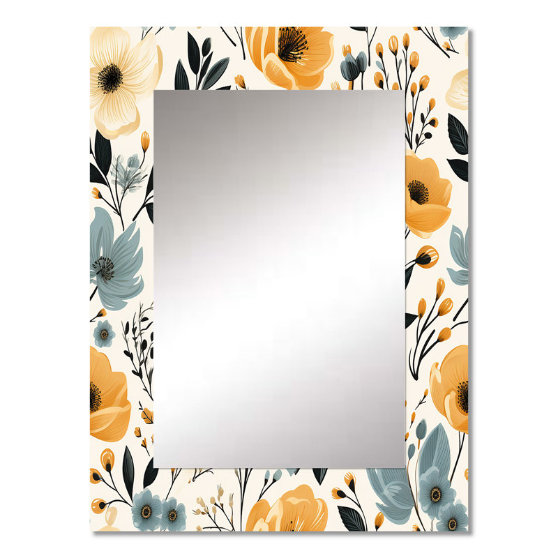 Portchester Watercolor Whimsy Floral Pattern - Floral Decorative Wall Mirror, Floral Mirror, Printed Metal Art, 32" H x 24" W