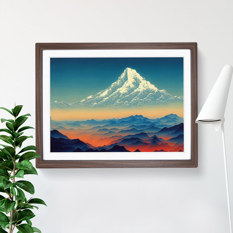 Victorious Japanese Mountains - Framed Print, 25cm H x 34cm W x 2cm D, Walnut